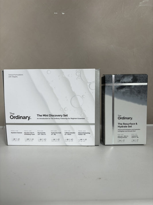 the ordinary the mini discovery set + the resurface & hydrate set