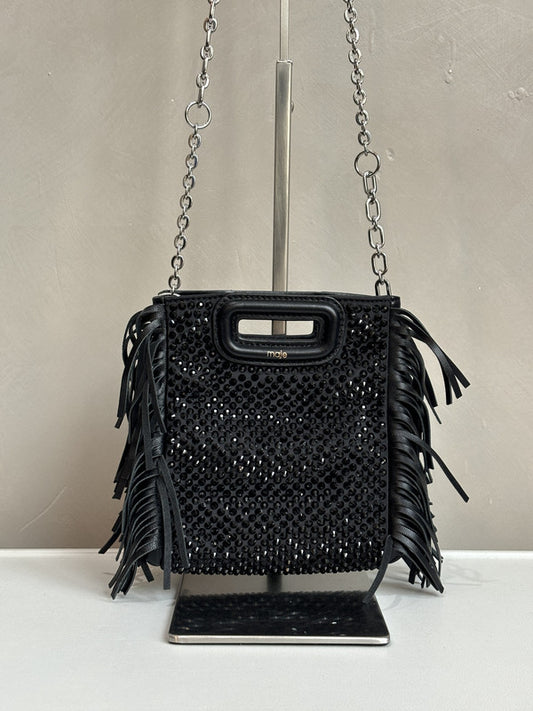 maje Black crystal-embellished mini bag