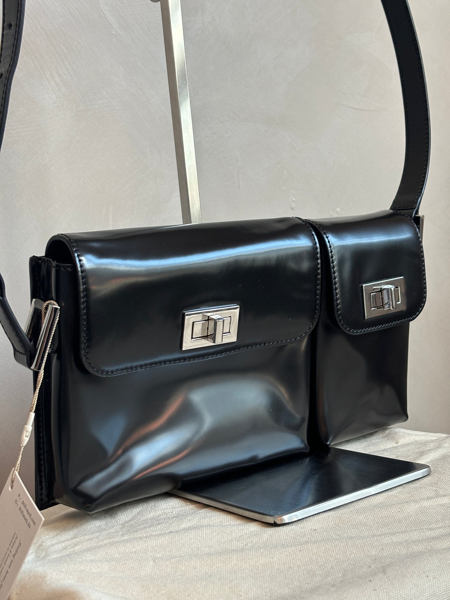 BY FAR Billy Black Semi Patent Leather Bag