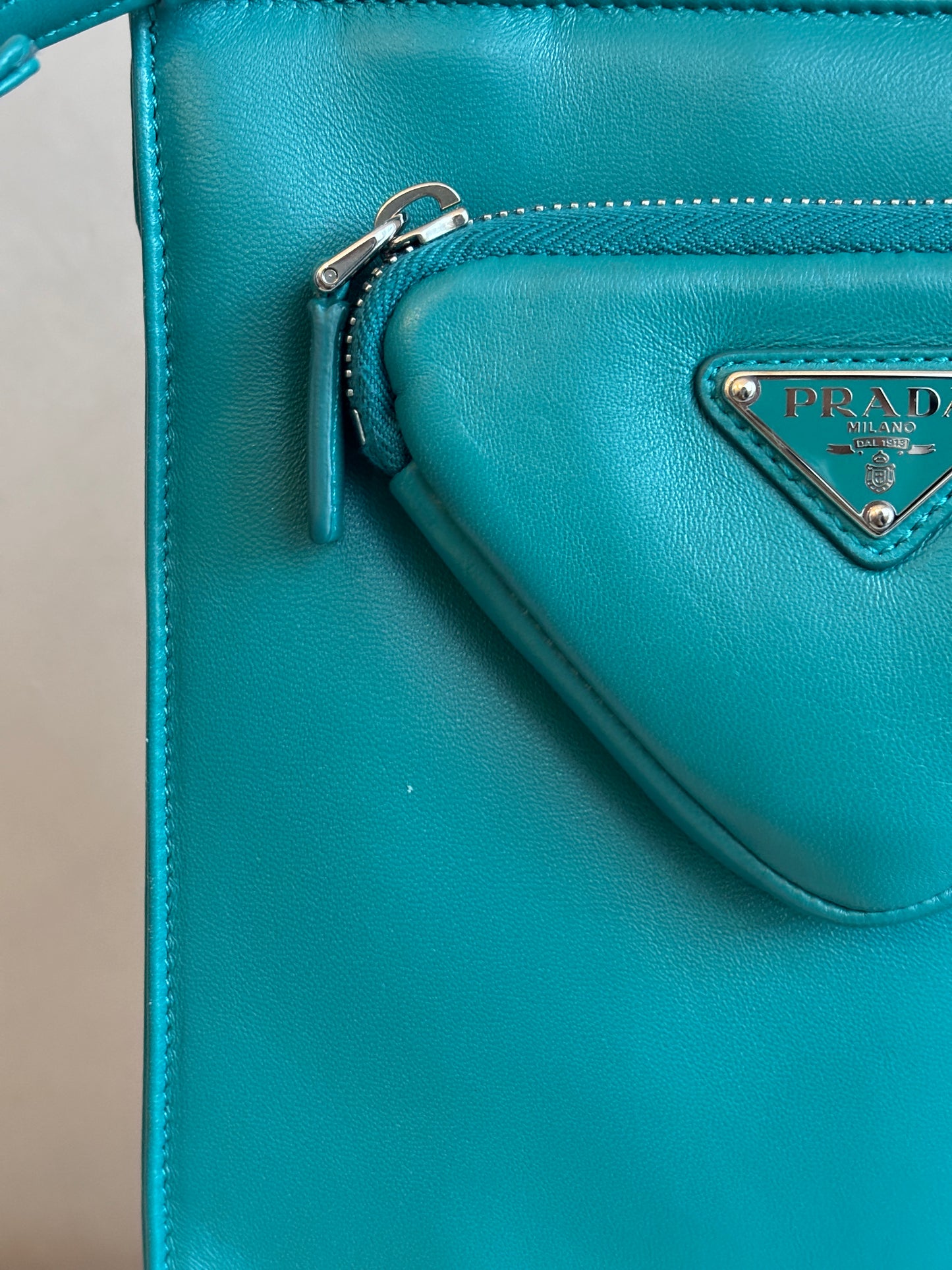 prada Nappa Triangle Pocket Small Tote Bag Teal