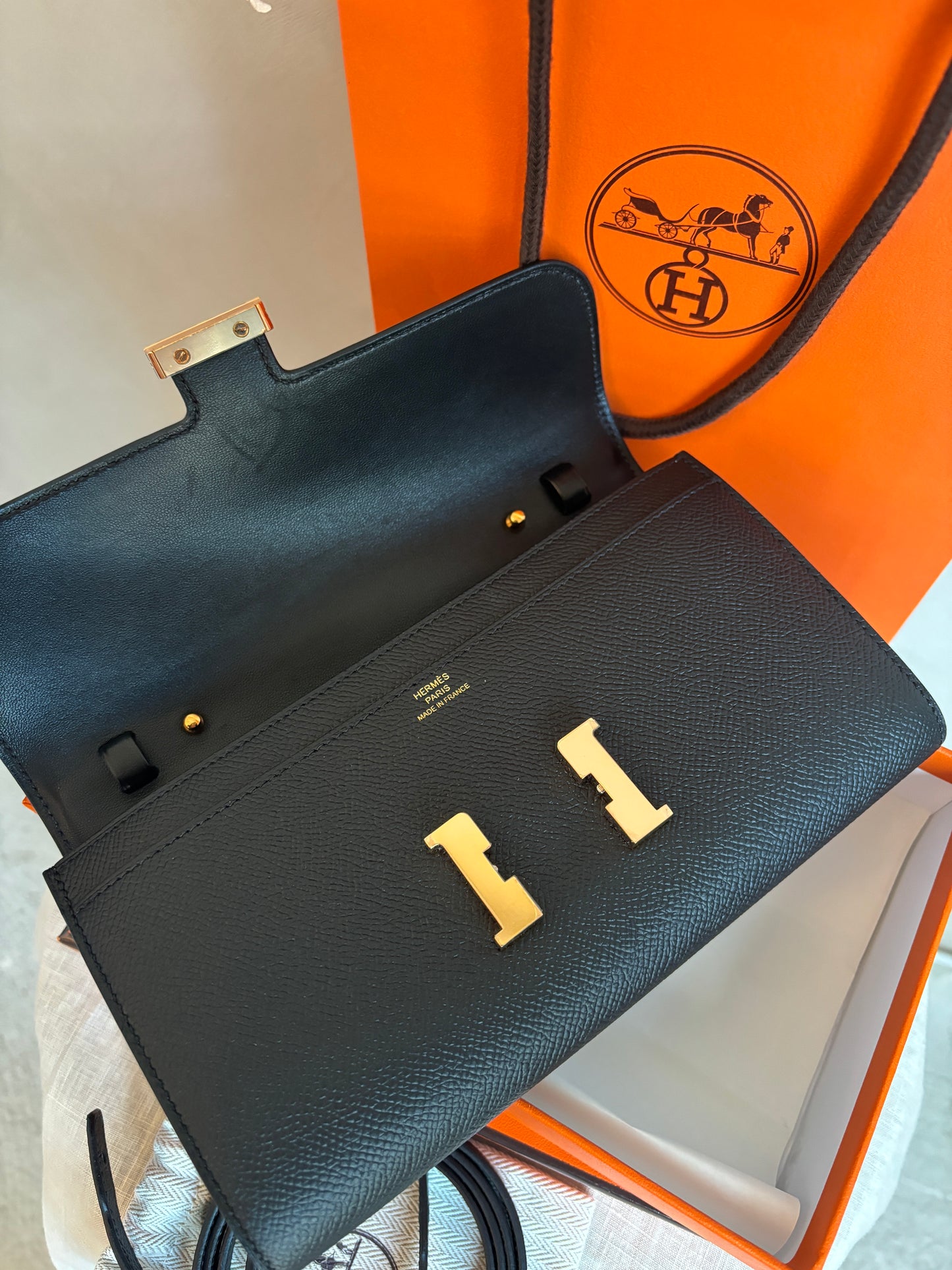 hermes Black Constance to go bag