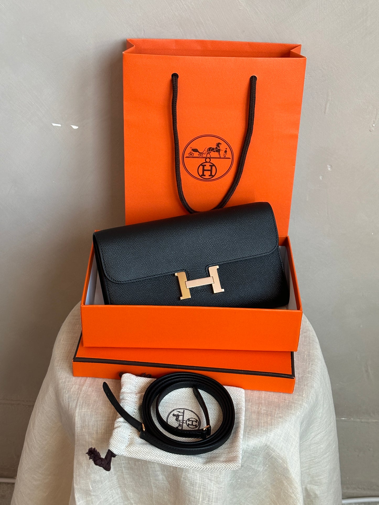 hermes Black Constance to go bag