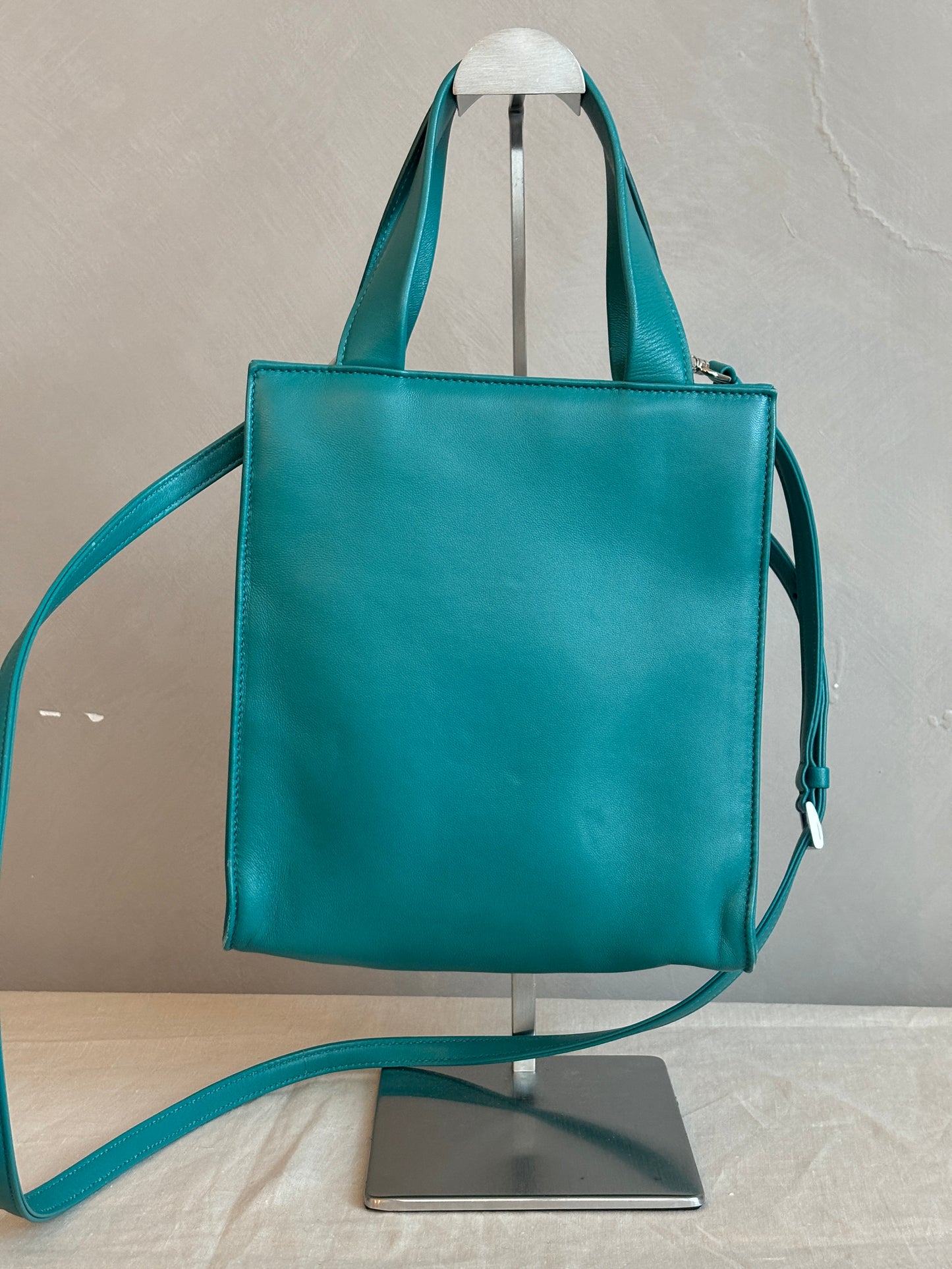 prada Nappa Triangle Pocket Small Tote Bag Teal