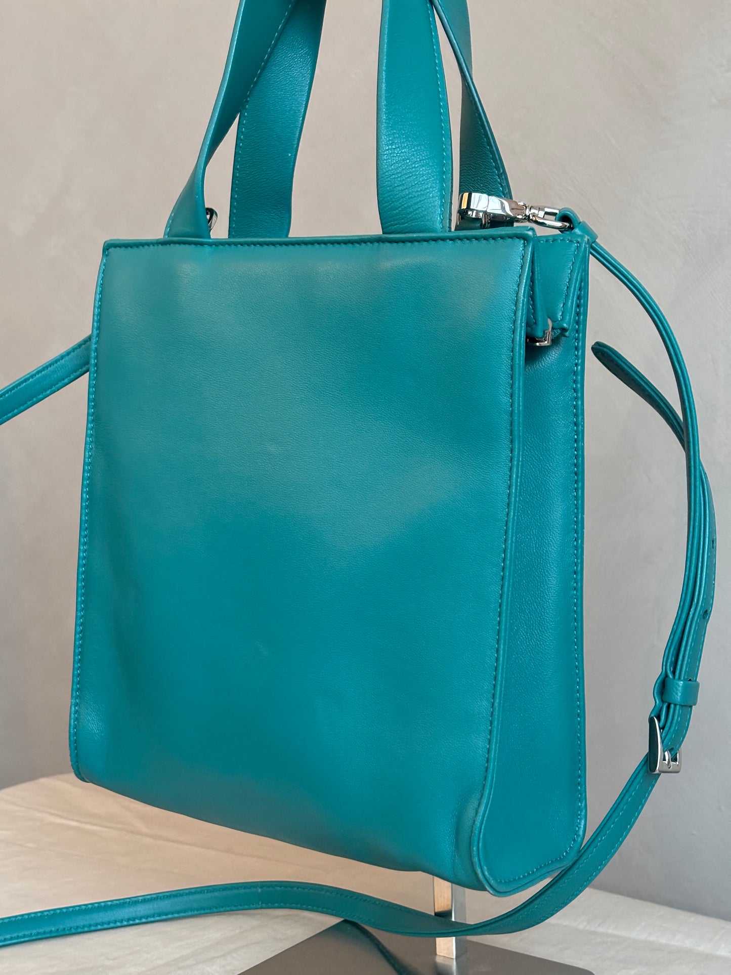 prada Nappa Triangle Pocket Small Tote Bag Teal