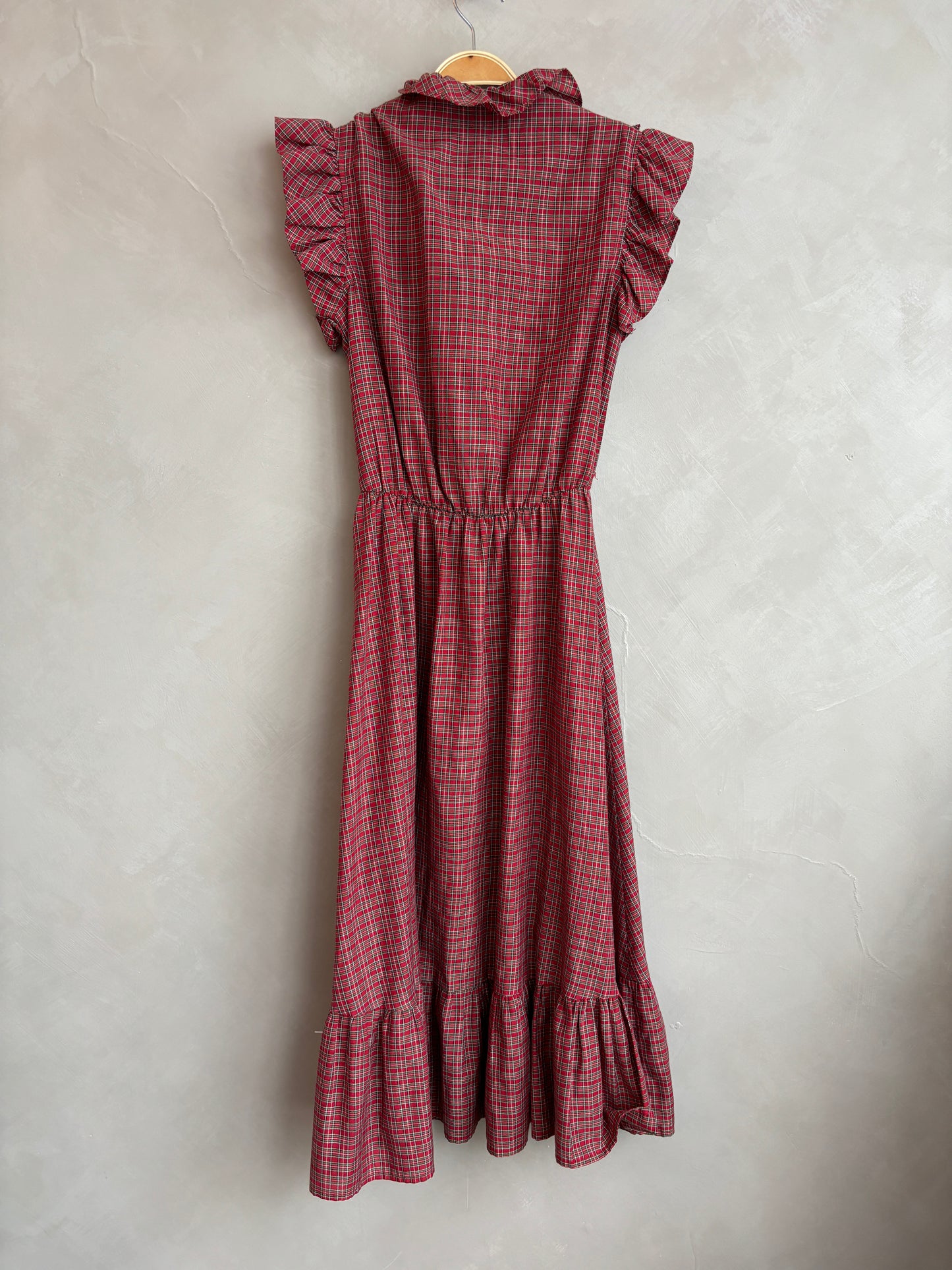 / vintage red ruffle checked dress