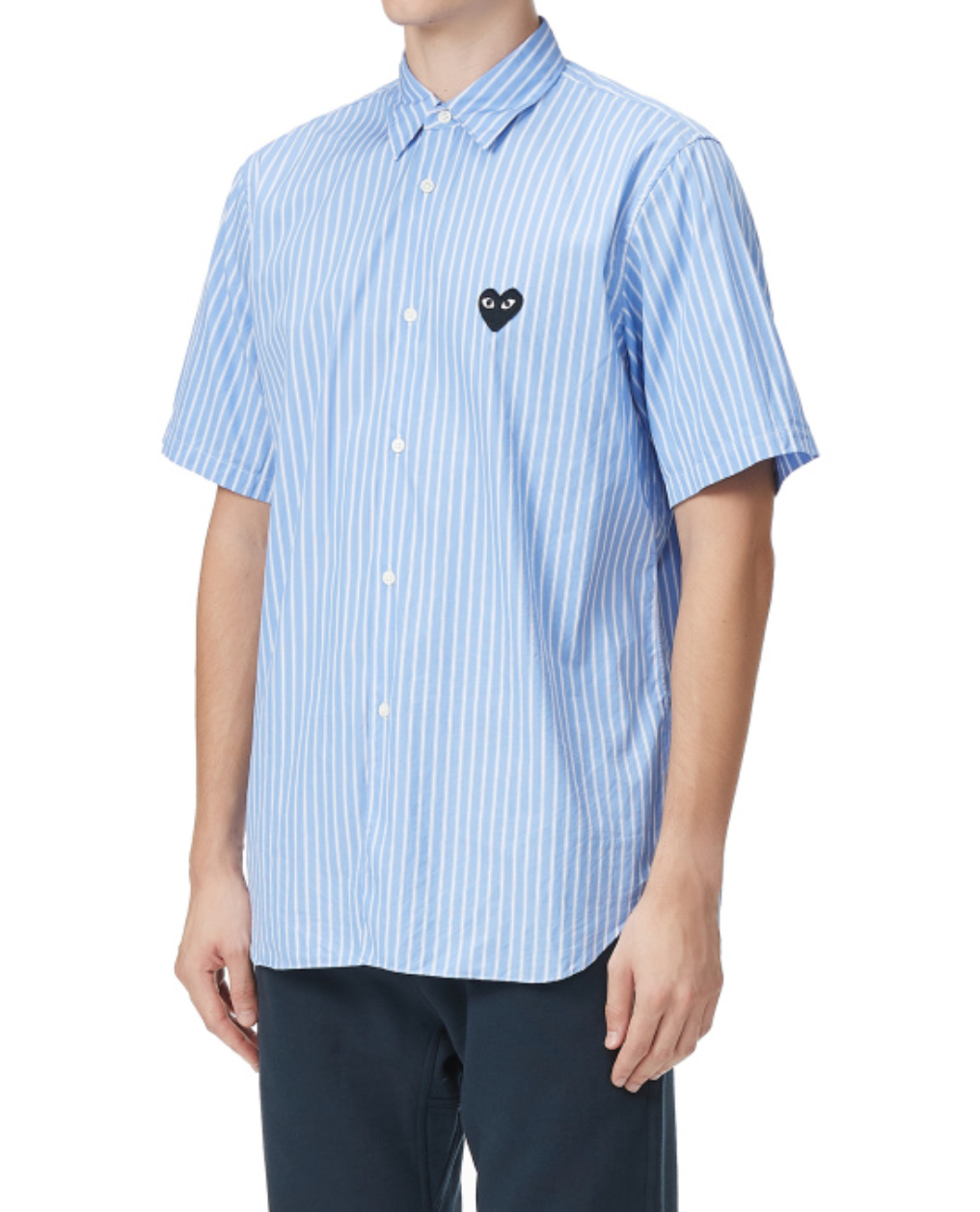 comme des garcon PLAY HEART EMBROIDERED STRIPED SHORT SLEEVE SHIRT